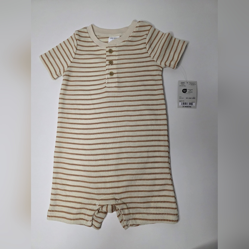 NWT Okie Dokie Boys 24M Cream and Brown Striped Romper